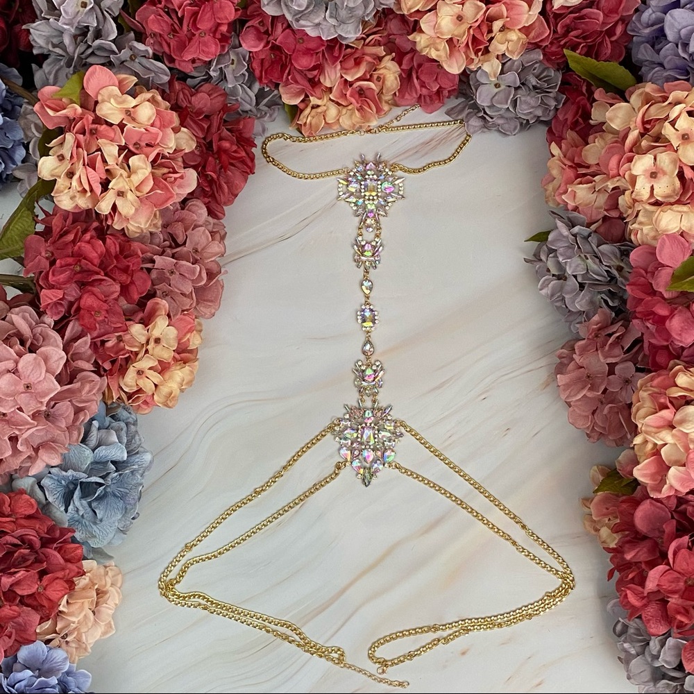Boho Long Crystal Rhinestone Body Necklace Harness - Picture 15 of 16